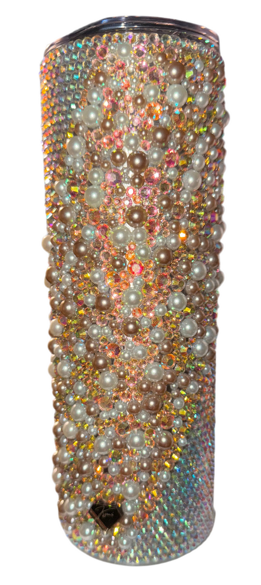 Champagne Bling Babe Pearl Wave Tumbler – 20 oz Glam Cup