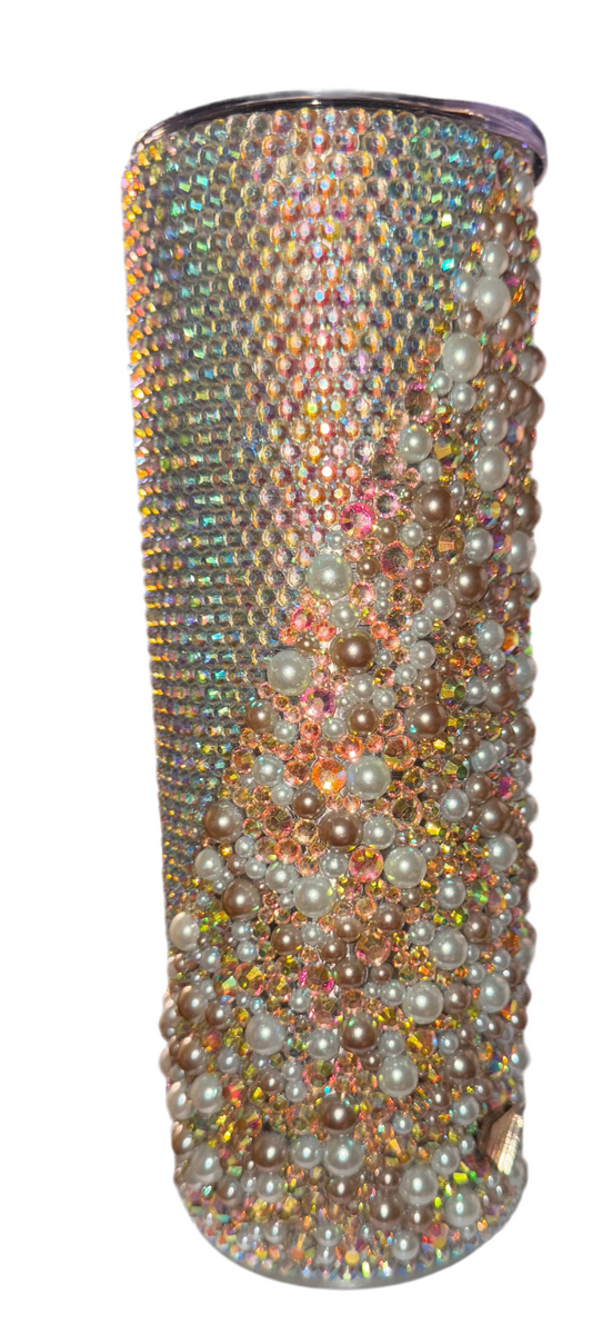 Champagne Bling Babe Pearl Wave Tumbler – 20 oz Glam Cup